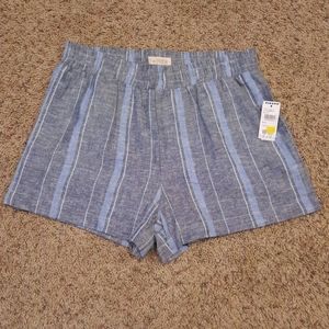 Sky and Sparrow Women's Size M Linen Shorts Blue Stripe Pockets New